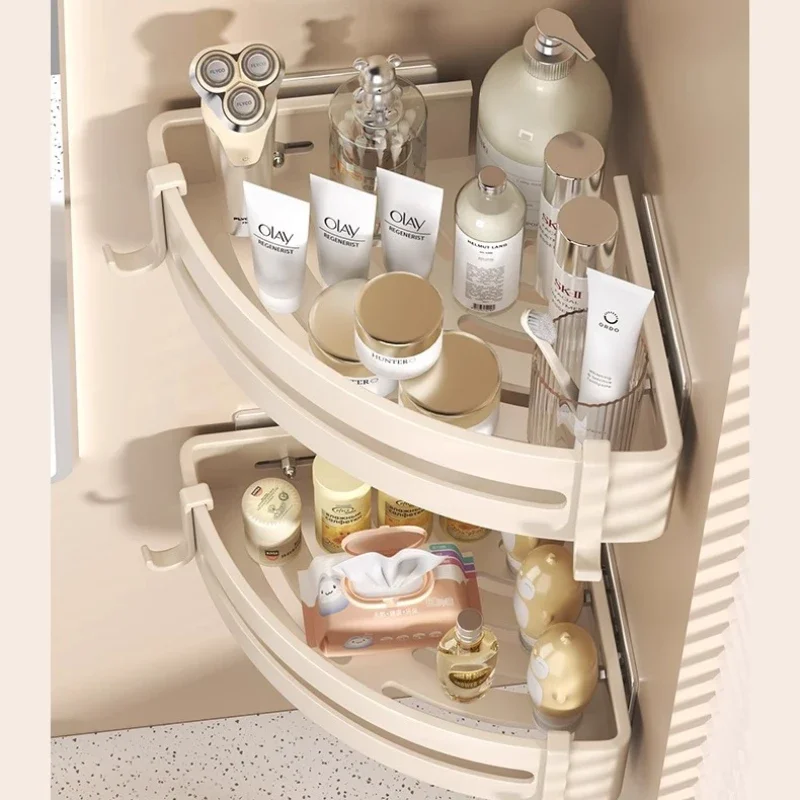 MUYIYU Bathroom Shelf Beige No Drill Wall Corner Shelf Aluminum Alloy Shampoo Rack Storage Organizer Sticker Installation