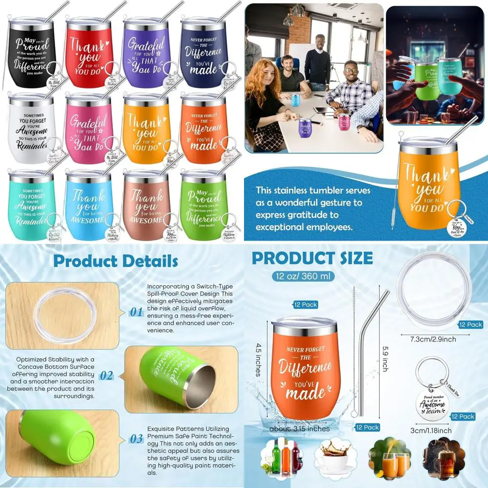 

Подарочный набор для рождественского учителя из 12 предметов: стаканы из нержавеющей стали на 12 унций с крышками, соломинками и брелоками для благодарности персонала