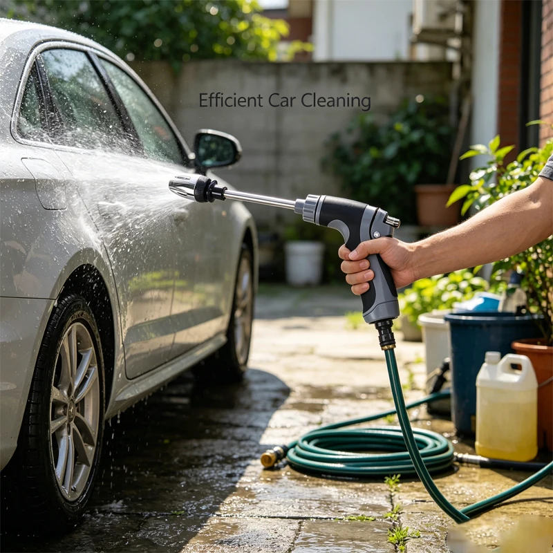 High-Pressure Car Wash Water Gun Household And Alloy Long Pole With Rubber Handle Watering Tools Metal Extension Wrapped
