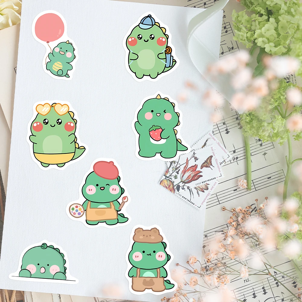 Pegatinas de dinosaurio verde de dibujos animados, divertido juguete DIY para niños, calcomanía de regalo para ordenador portátil, teléfono, álbum de recortes, botellas de equipaje decorativas a prueba de agua