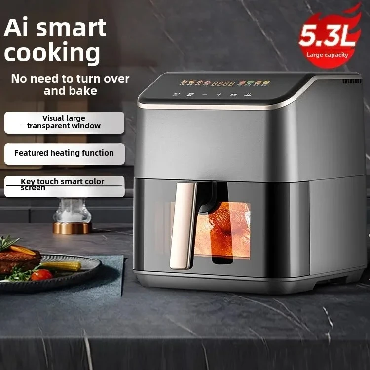Air fryer for household new AI intelligent baking large capacity visual no-flip multi-function box cooking machine