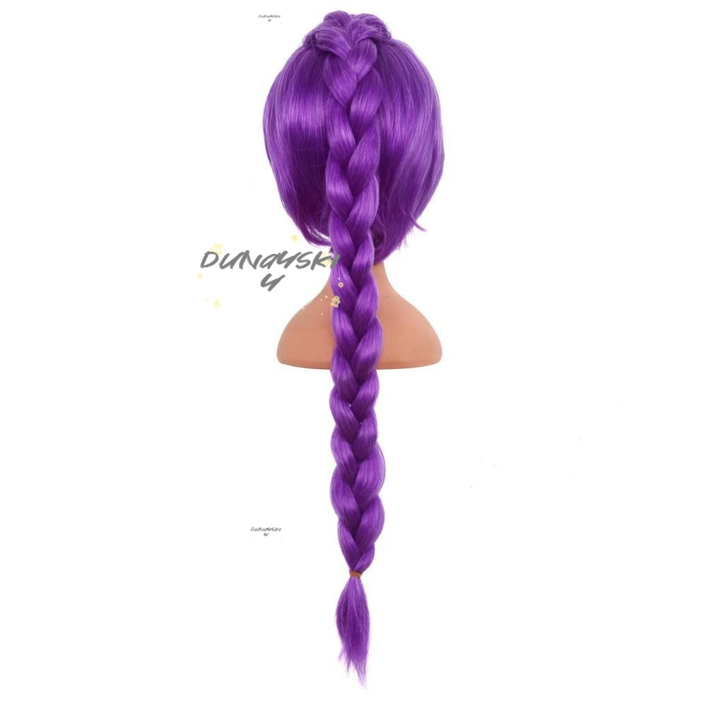 Pelucas de cosplay Rumi para niños, 60 cm, espectáculo de Halloween para mujeres, cazadores de demonios, Cosplay, pelo sintético resistente al calor, color morado mezclado, fiesta 상