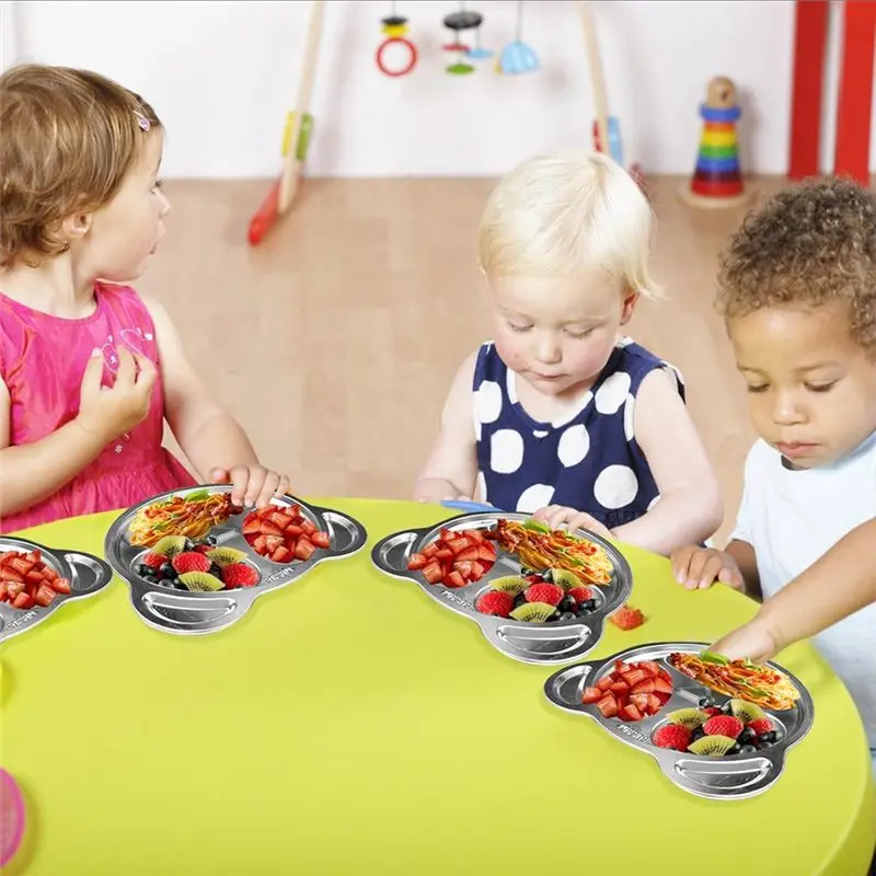 B62B Stainless Steel Divided Plates for Kids Adults Picky Eaters 3 Section for Panda Shape Portion Control Plates