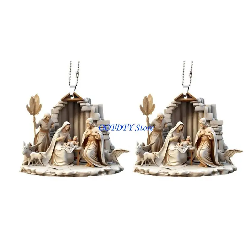 367A Aesthetic Acrylic Hanging Decors Items Nativity Scene Pendant With High Transparency For Artistic Space Enhancement