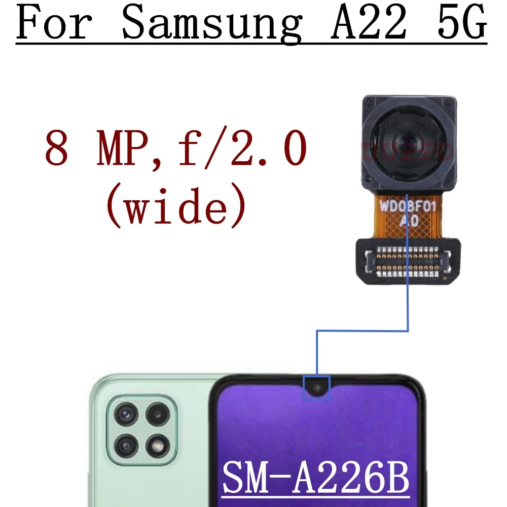 Front Rear Camera For Samsung Galaxy A22 5G A226B Back Wide Macro Depth Main Camera Module Flex Cable Replacement