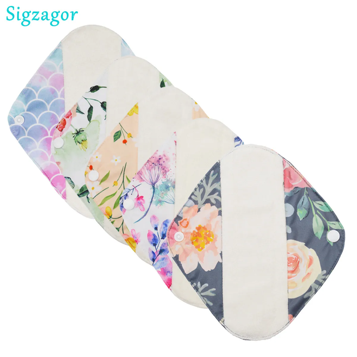 [Sigzagor] 5 Small Panty Liners BAMBOO Menstrual Sanitary Mama Cloth Pads Reusable Washable Leakproof  Light Flow White