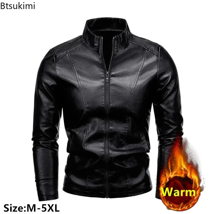 2025 New Men's PU Leather Jacket Fashion Stand Collar Motorcycle Biker Coats for Men Outdoor Casual Windbreak Leather Jacket 5XL