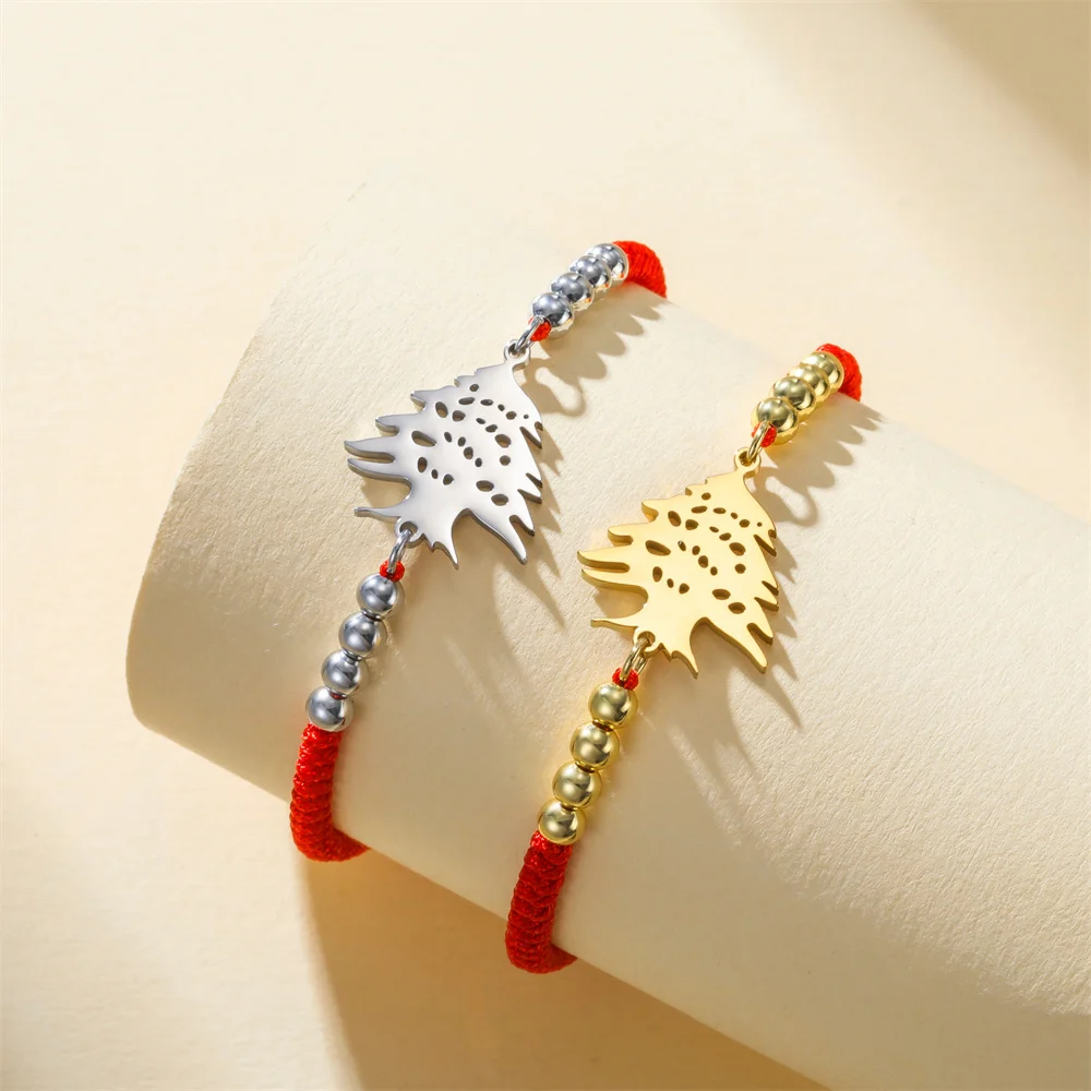 1PC Lebanese Cedar Tree Bracelet Stainless Steel Adjustable Braided Rope Patriotic Lebanese Symbol Bracelet Jewelry Gift