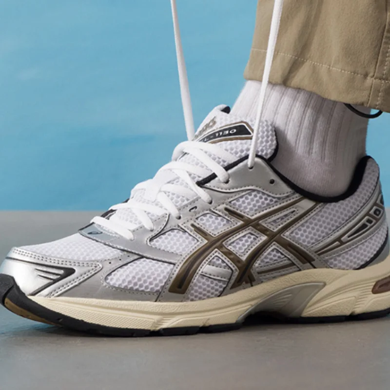 ASICS Men White Silver Brown Retro Mesh Casual Sneakers Cushioned Vintage Running Trainers 1201A256-113