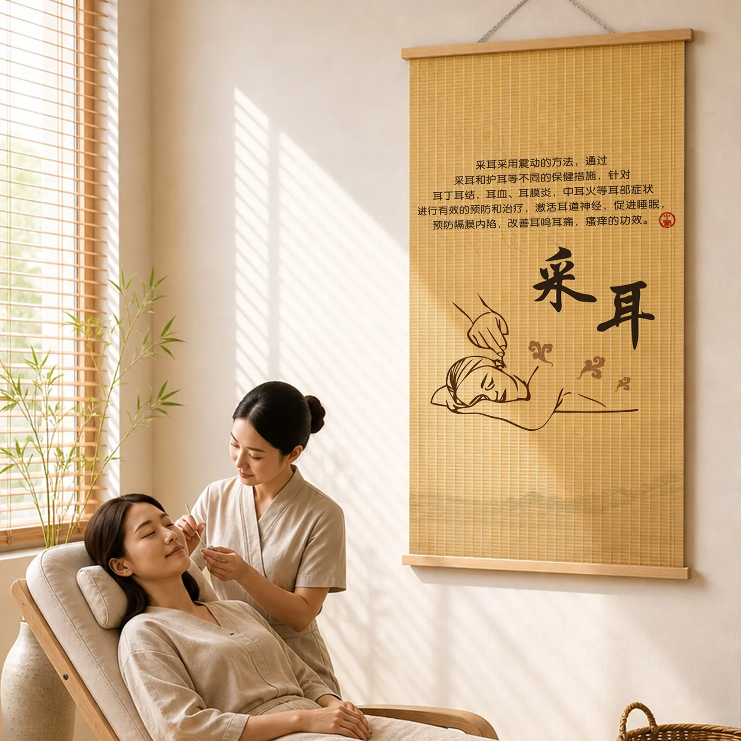 Home Decor TCM Wellness Bamboo Scroll Wall Art Acupuncture Moxibustion for Chinese Medicine Clinic Spa Treatment Room Healing