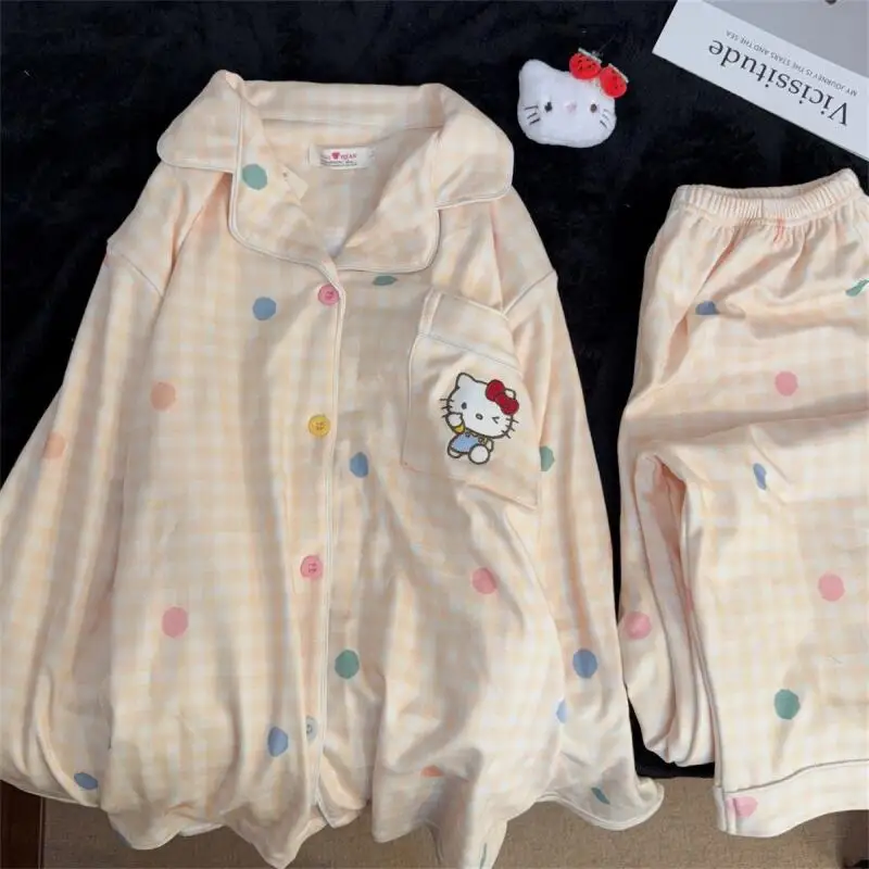 

Sanrio Hello Kitty женские теплые комплекты одежды для сна Kawaii зимние пижамы с героями мультфильмов брюки ночная рубашка с длинными рукавами школьный домашний костюм новый