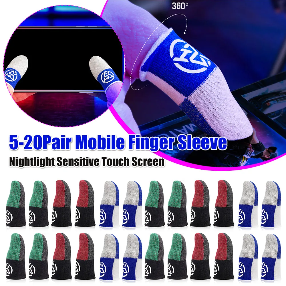 Mobile Finger Sleeve Breathable Nightlight Finger Thumb Gloves Sweatproof Anti Slip Splicing Gamers Gloves for PUBG Phone Gaming