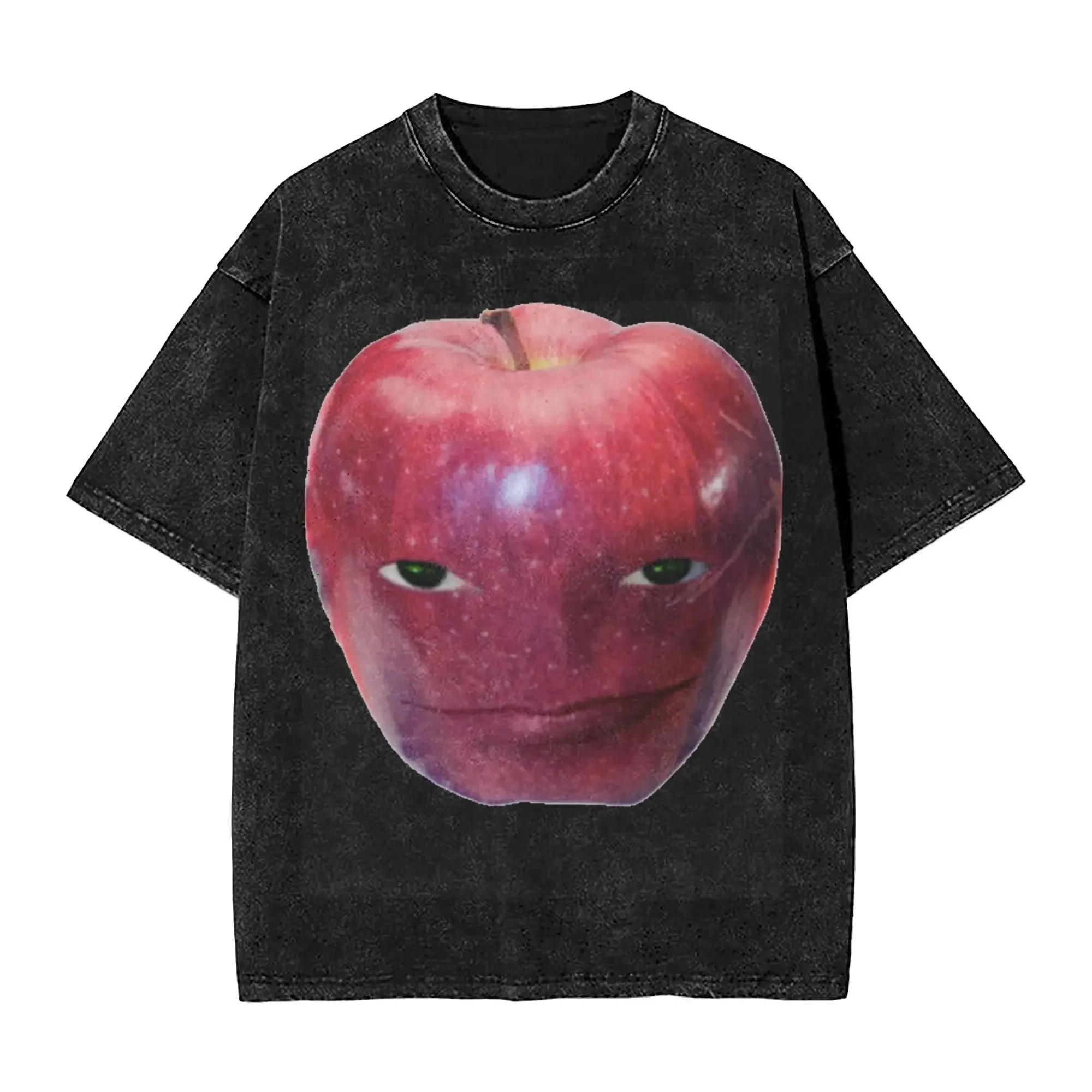 Women Men Wapple Funny Apple With Face Meme Shirt Printed Washed Vintage Rizz Apples Harajuku T-Shirts