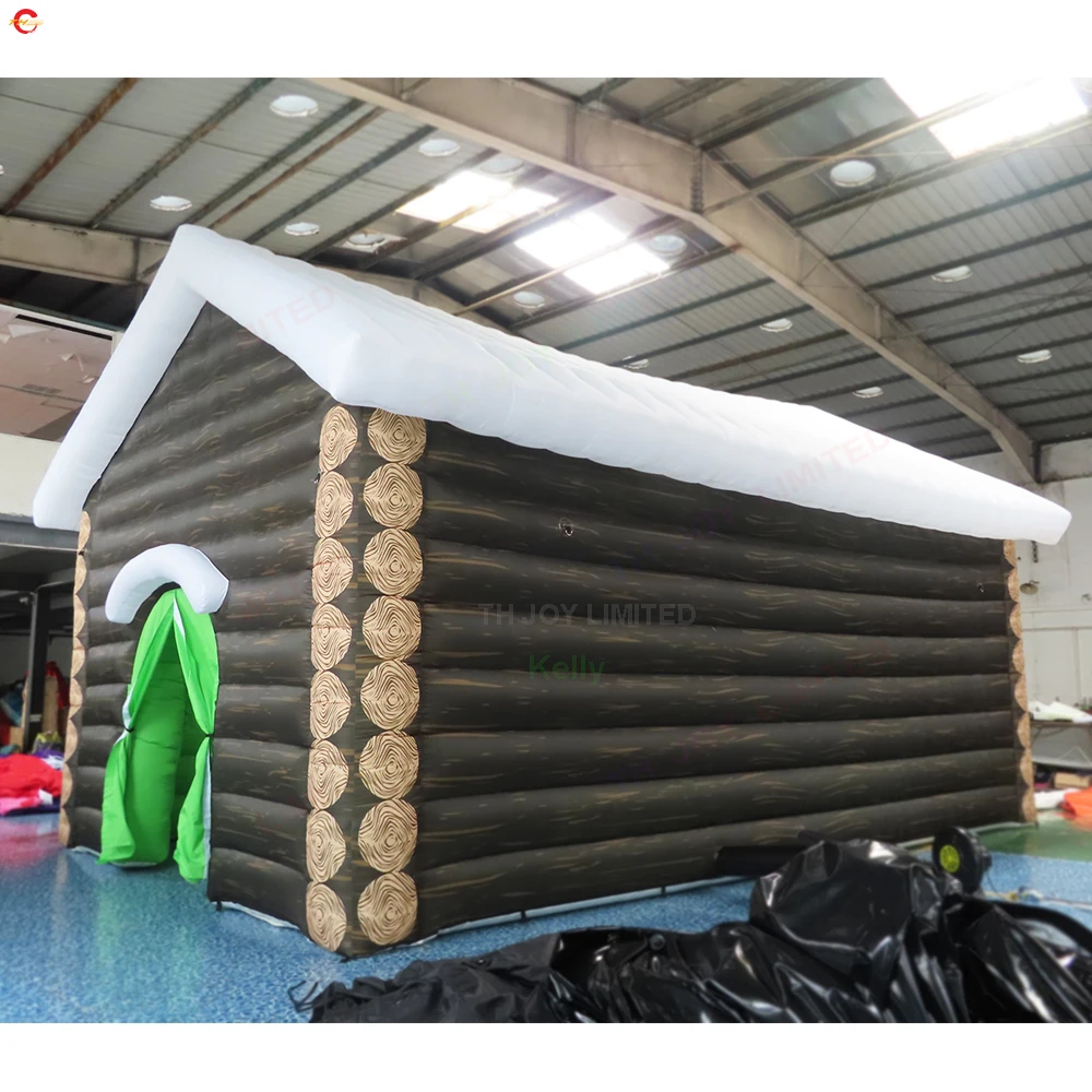 شحن سريع طباعة خشبية قابلة للنفخ لعيد الميلاد سانتا هاوس مع منفاخ هواء لخيمة حدث حفلة عيد الميلاد