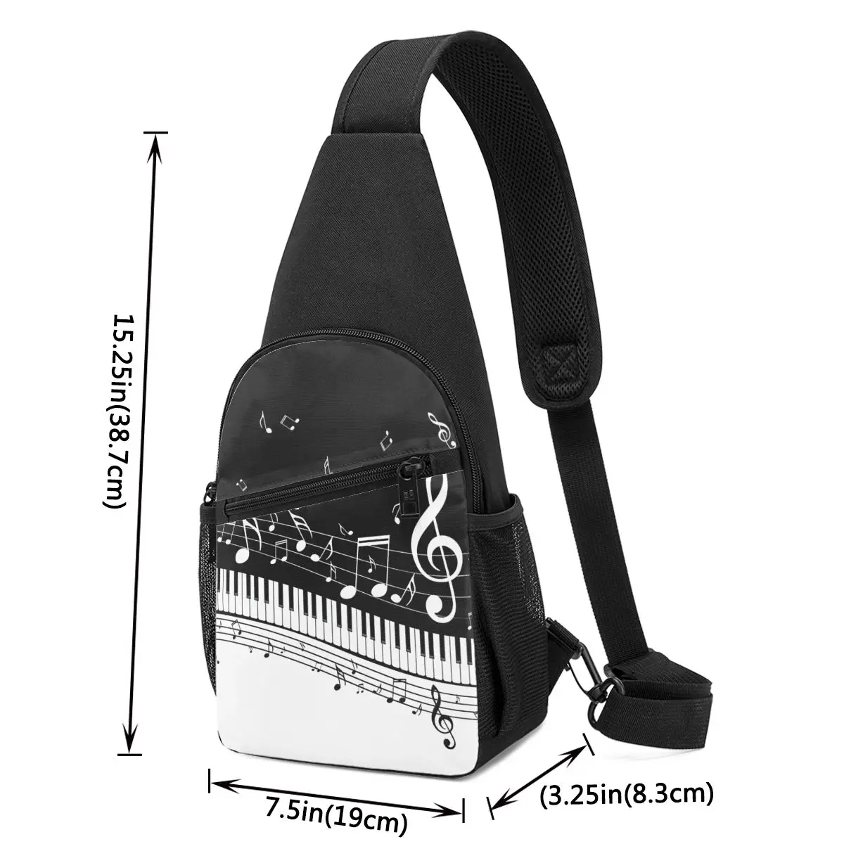 Abstract Piano Keys With Musical Notes Chest Bag Men Sling Crossbody Backpack Chest Bag Travel Hiking Daypack Shoulder Bag
