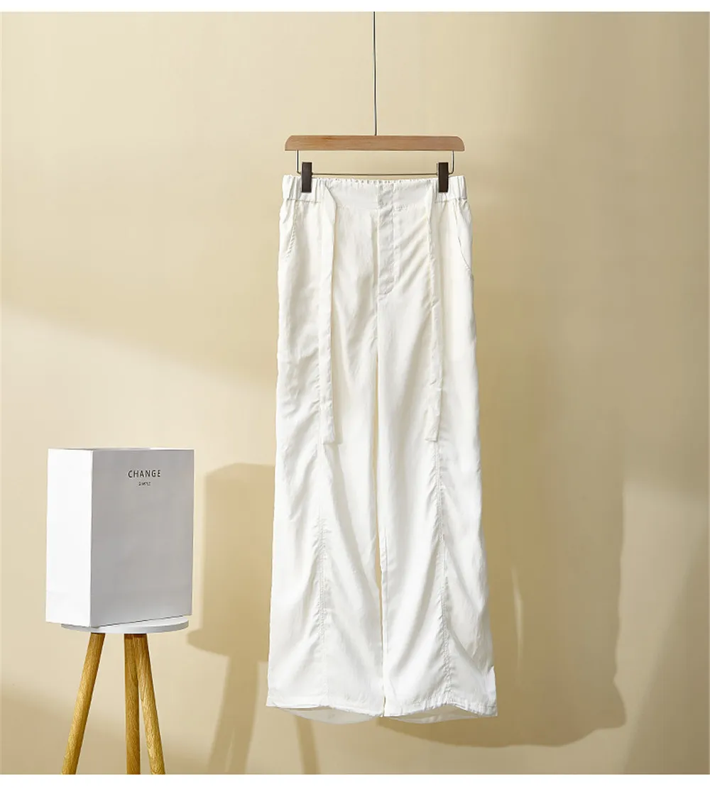2025 Primavera/Verano Pantalones largos para mujer Pantalones rectos con cordón en la cintura elástica