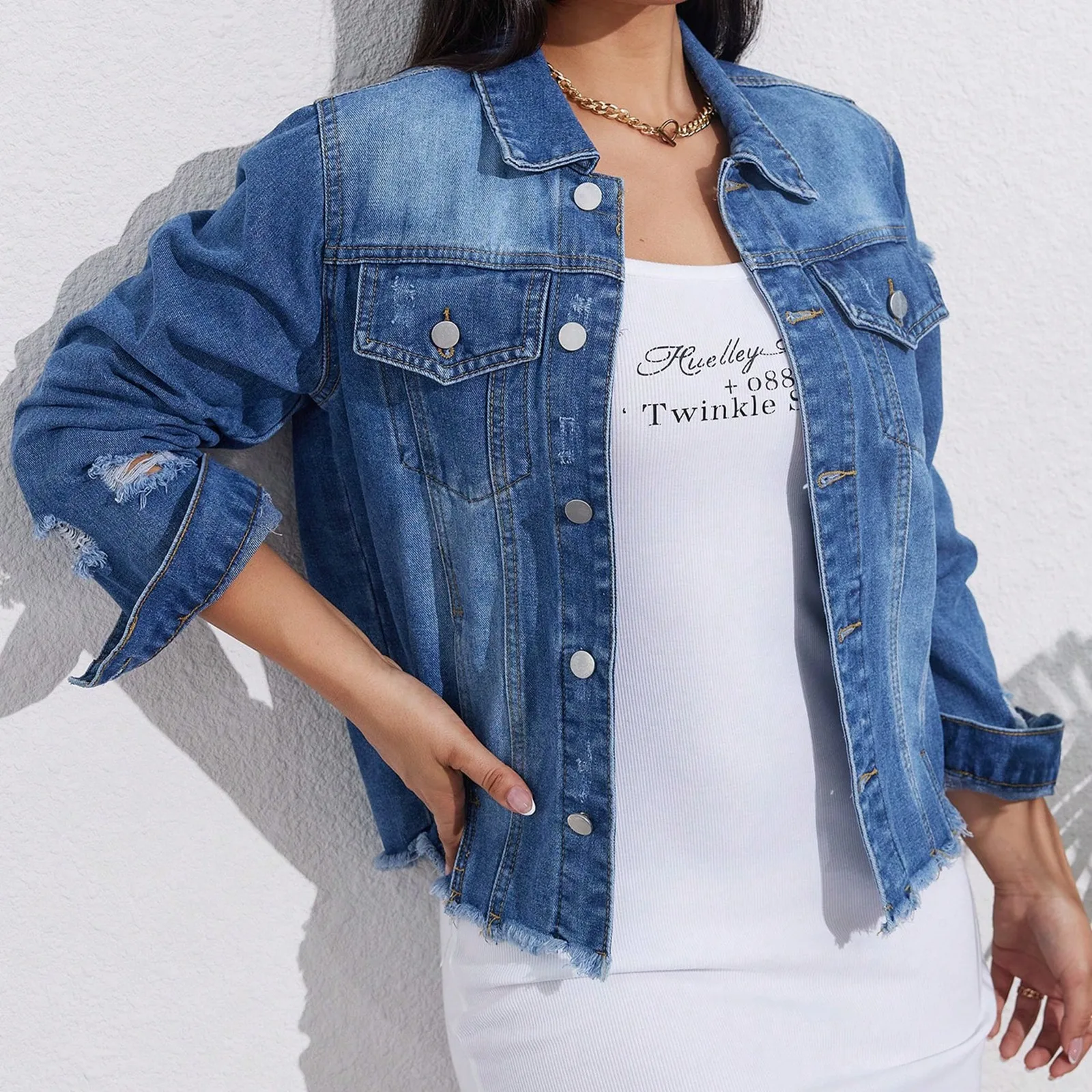 

Women Denim Jackets Spring Autumn Short Coat Jean Jackets Casual Tops Loose Tops Lady Single Breasted Outerwear