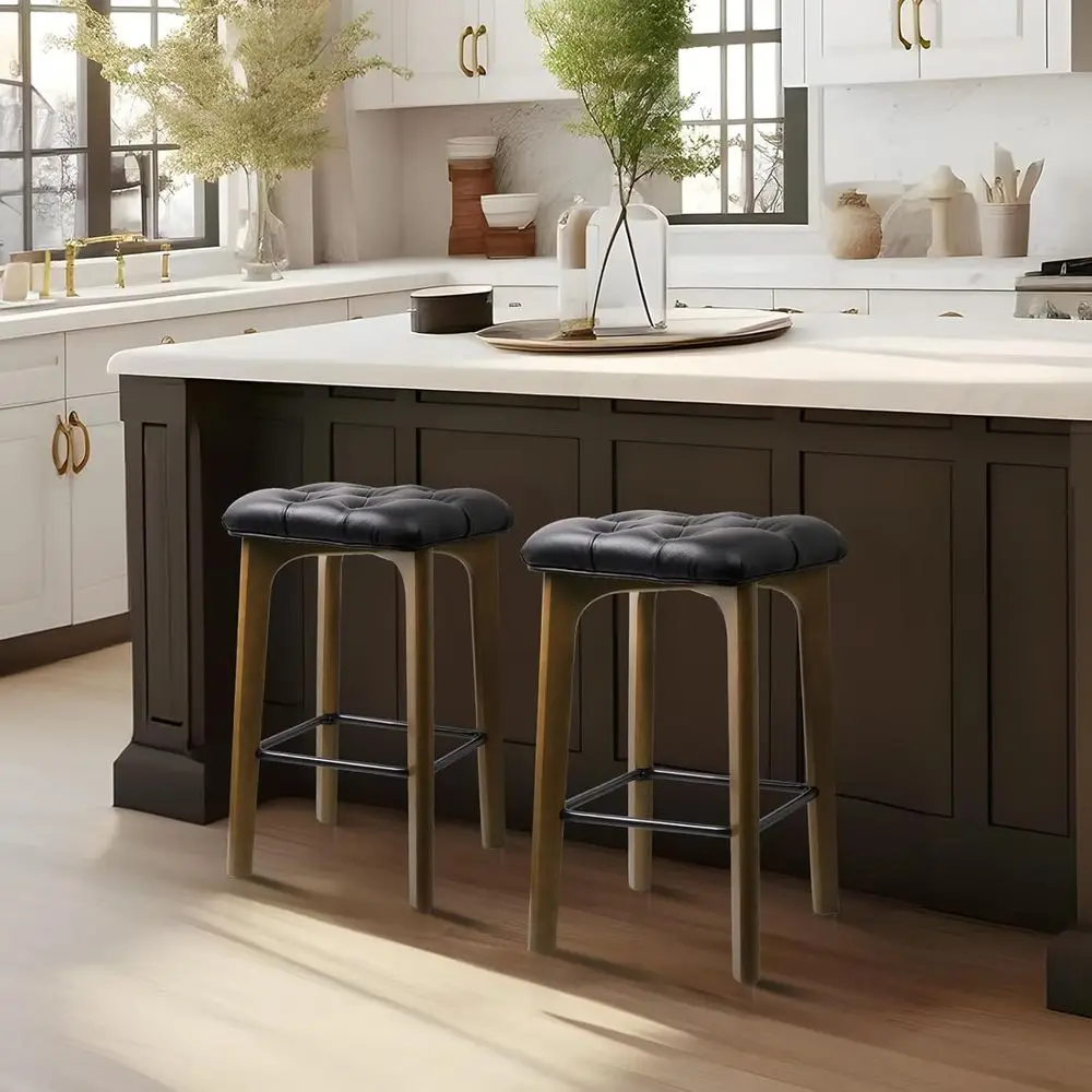 Coppia di 24 sgabelli da bar moderni in ecopelle, altezza bancone senza schienale, con poggiapiedi per cucina, isola, sala da pranzo
