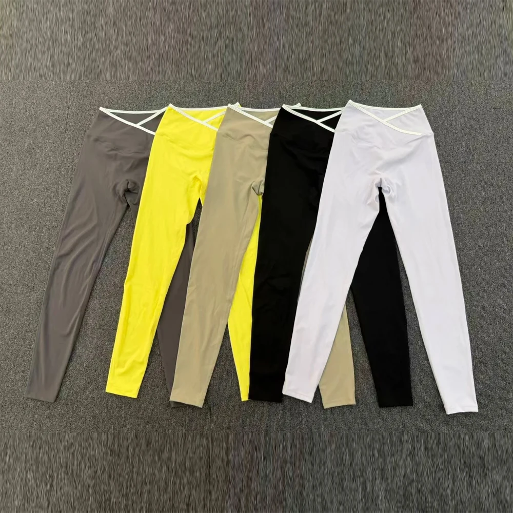 Patchwork Cross High Waist Yoga Leggings Women Sportwear Stretch Gym Sports Tights Female Running Fitness Pants Workout Clothes