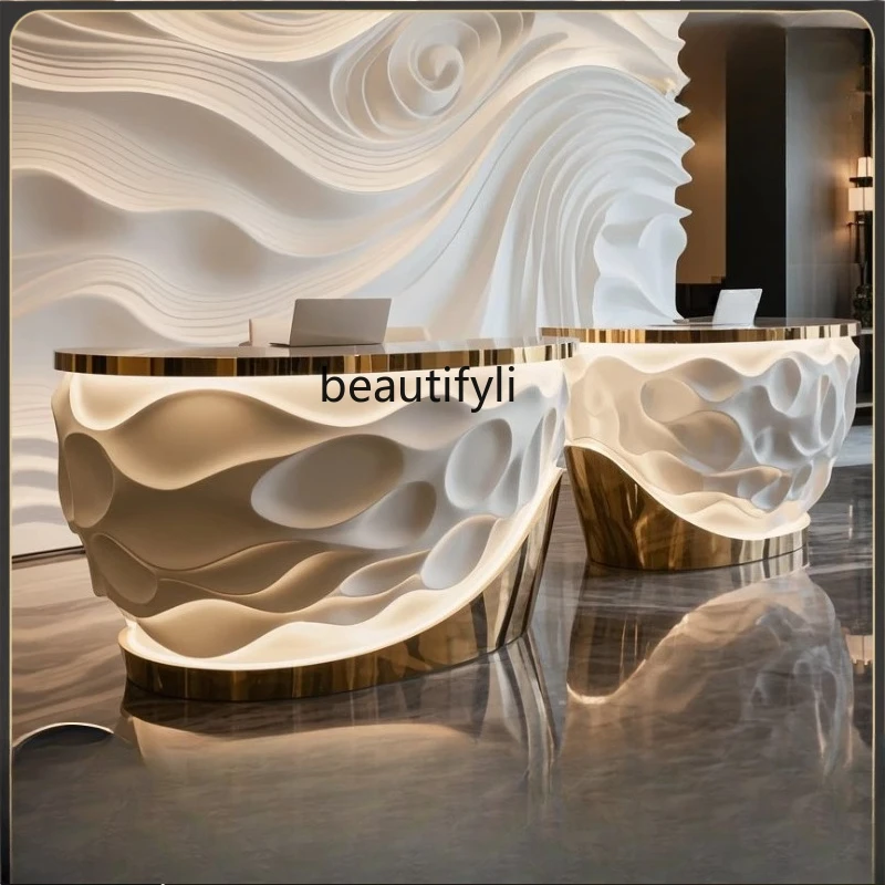 

Beauty Salon Front Desk Hotel Cashier Counter Light Luxury Lacquer Bar Counter New Chinese Style Company Reception Desk