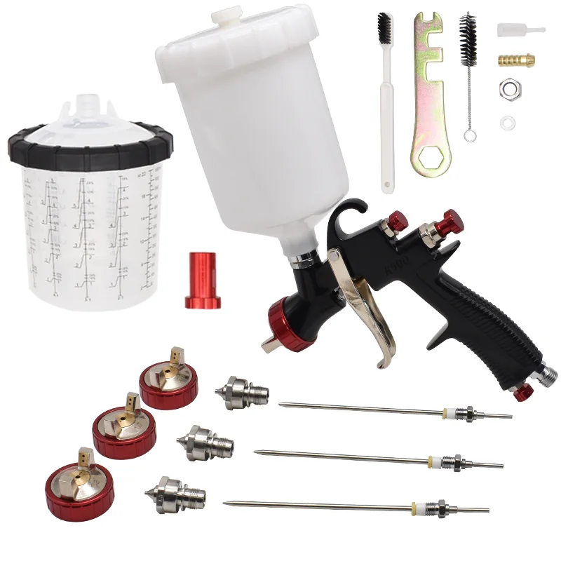 Kit completo de pistola pulverizadora LVLP R500, boquilla de 1,3/1,5/1,7/2,0mm, aerógrafo de 600cc sin taza limpia para pintura de coches, pistola pulverizadora por gravedad neumática