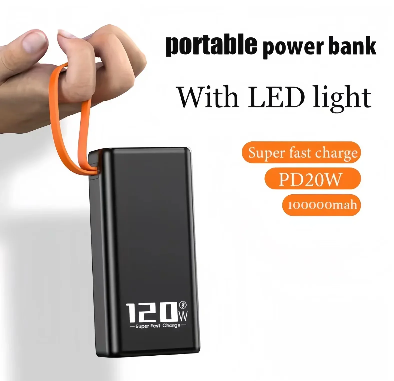 Two-Way 120W Fast Charging PowerBank 200000mAh Powerbank Portable Charger Type-C for IPhone 14 13 W/ LED Light External Batter