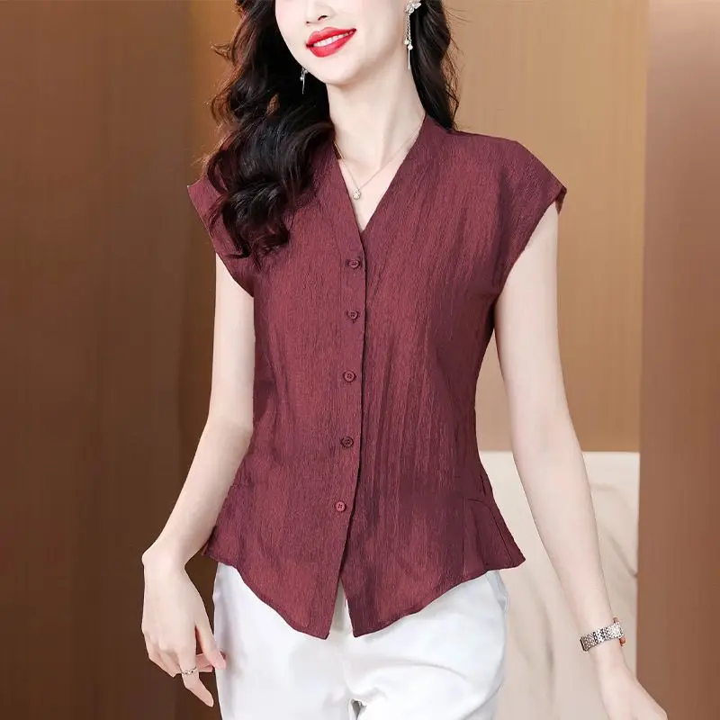 

Elegant Niche Top with Waist-cinching Shirt Fashionable Slimming French Sleeveless Temperament Vest Shirt
