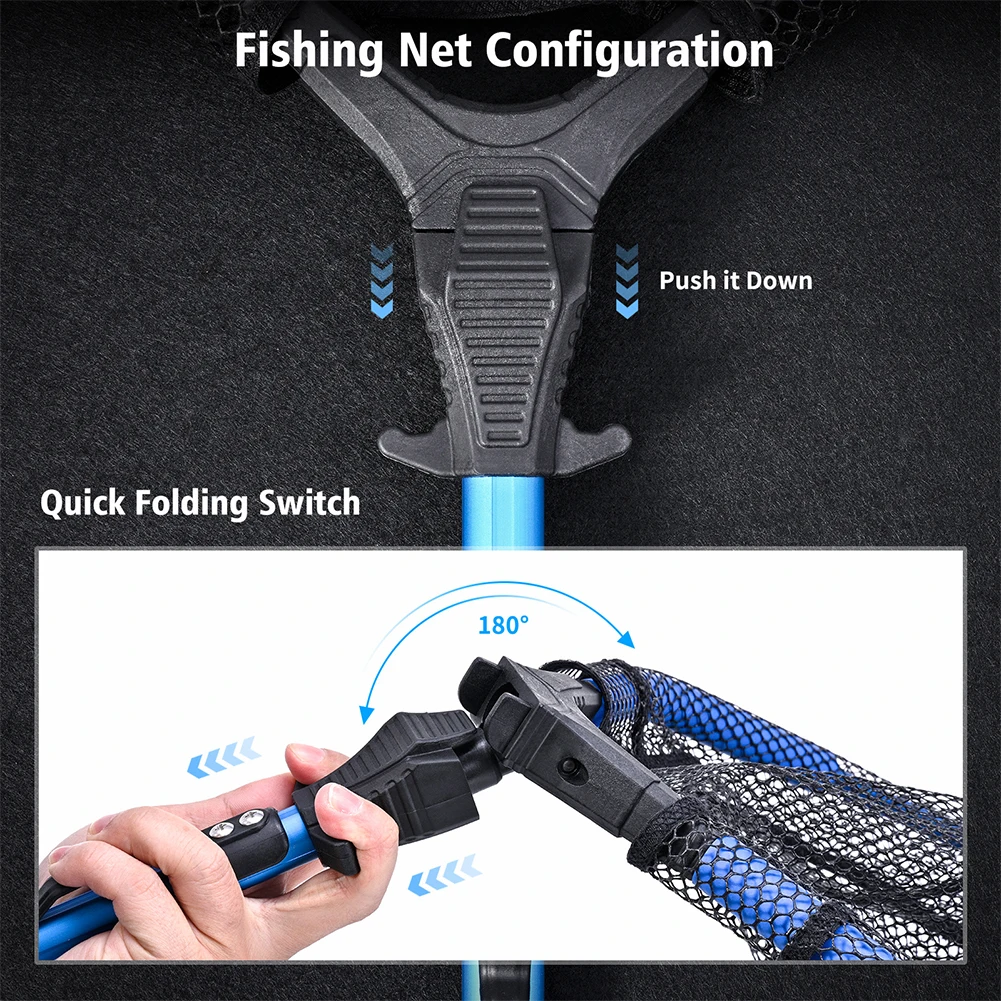 1pc Retractable Folding Fishing Net 107cm Landing Net 2-section Aluminum Alloy Fly Fishing Net For Bird Fishing Pond Floats