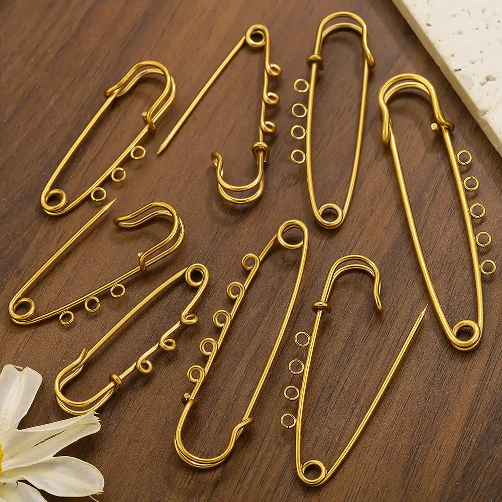 5pcs Stainless Steel Safety Pins Brooches Base 3/4/5 Holes for DIY Brooch Jewelry Craft Making Material Handicraft Accessories