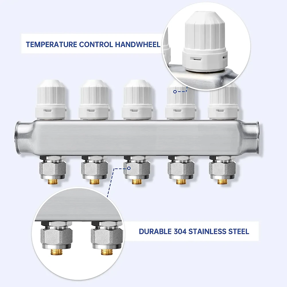 2-16ways 304 Stainless Steel Heating Manifold Pex Manifold Underfloor Heating Manifold