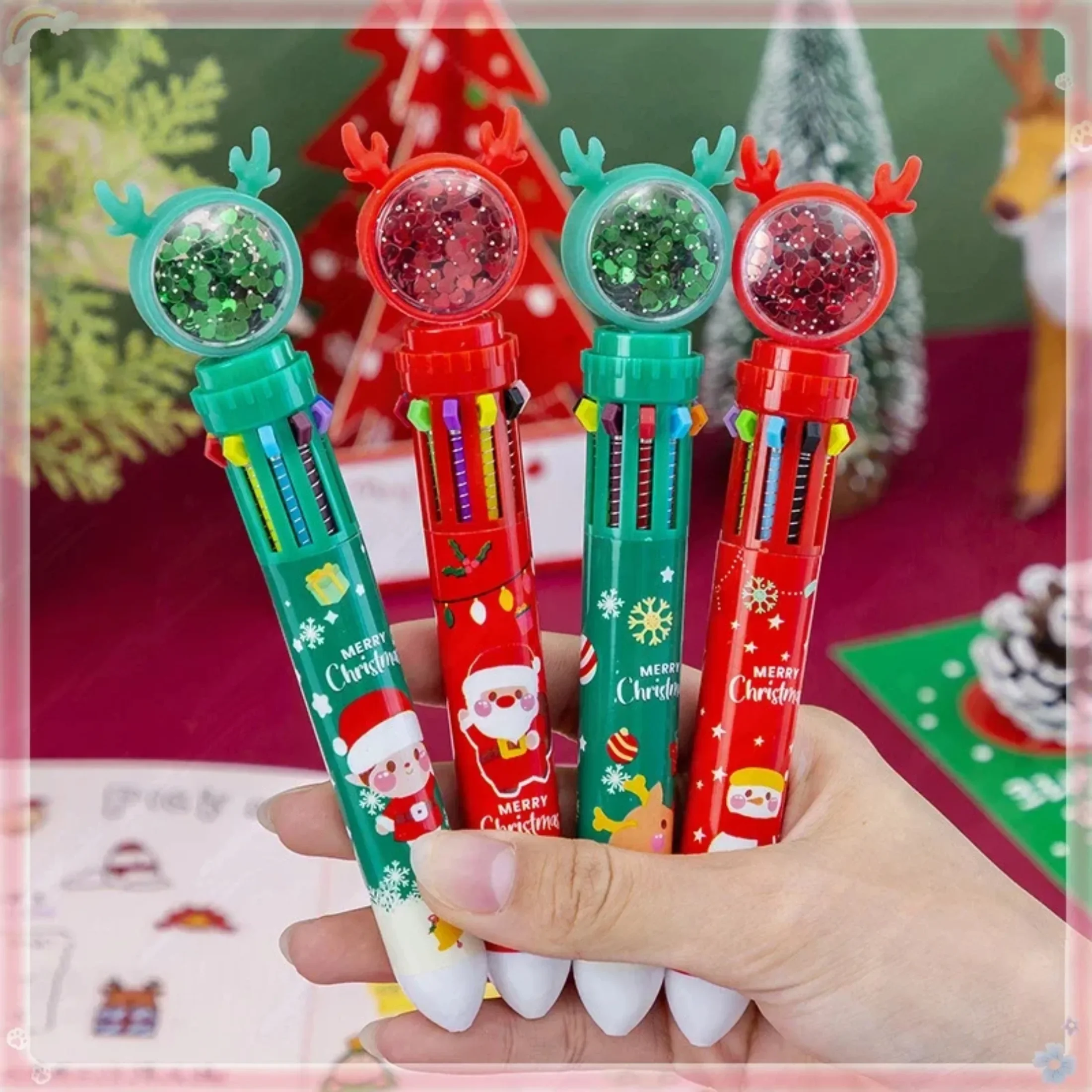 12 Pcs 10 Color Gel Pens Set with Reindeer Design for Christmas Gifts and Prizes