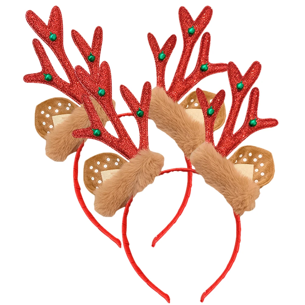 

2 Pcs Elk Christmas Antler Hat Headdress Headbands Reindeer Horns Ears Flannel Antlers Headpiece