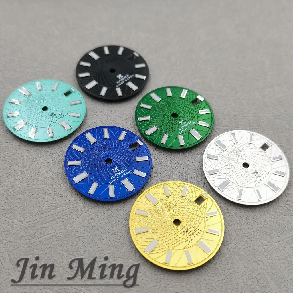 High Quality 28.5mm Silver Gold Black Blue Date Window Green Luminous Aseptic Dial Fit NH35 /NH36/4R/7S Automatic Movement