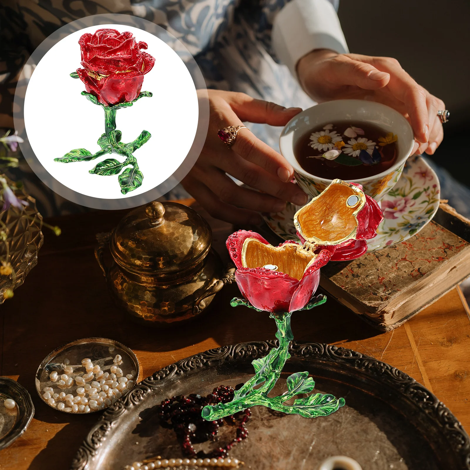 Colored Flower-Shape Jewelry Organizer Girl Adornment Rose Flower Design Storage Case for Kids Necklace Earring Headdress