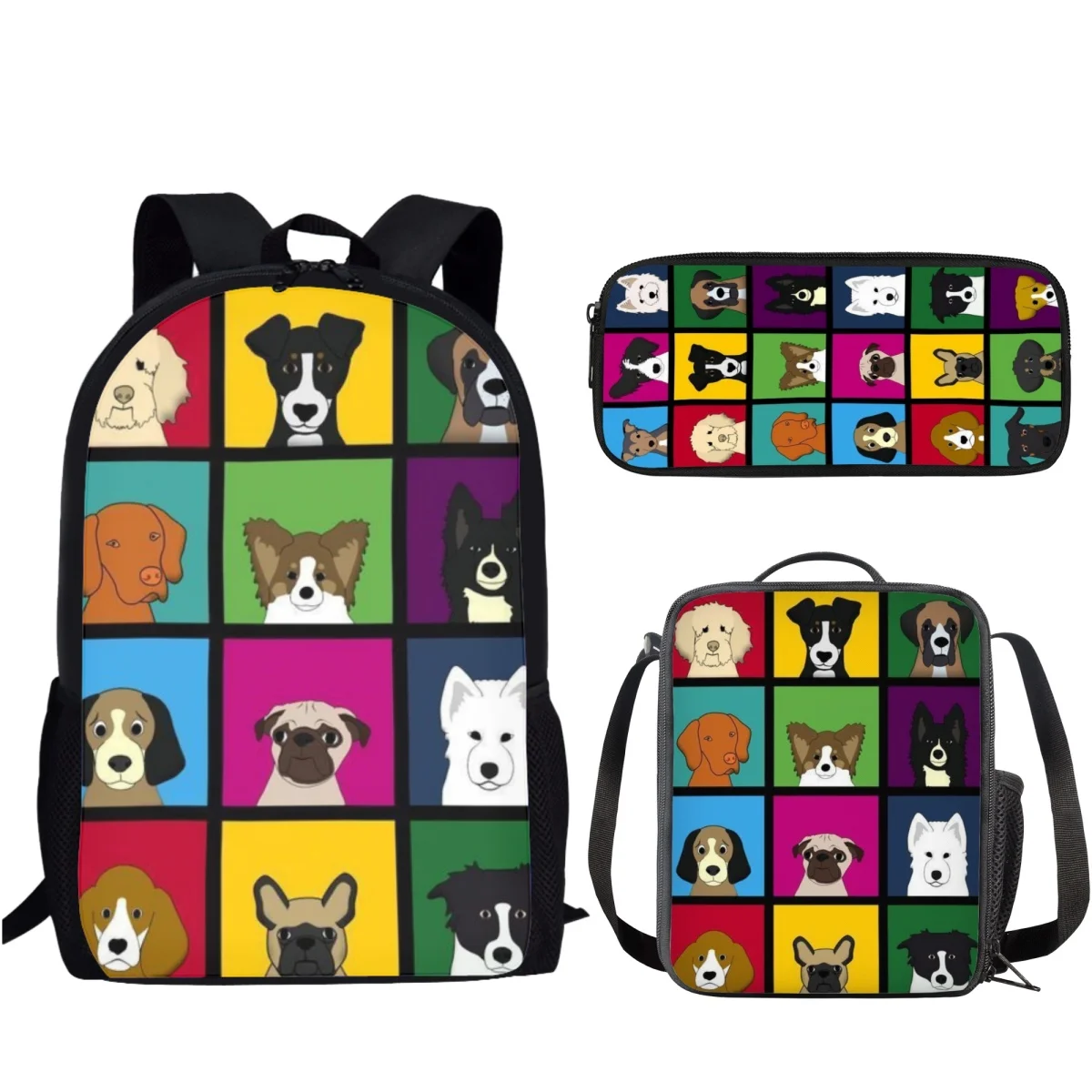 Mochila escolar con estampado de dibujos animados para niños y niñas, bolsa de lápices de gran capacidad con estampado de perro cachorro, 3 piezas