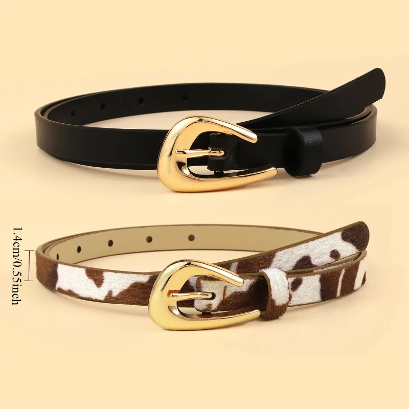 1Pc 112cm Coffee White Pattern Women's Belt Gothic Retro Dress 1.4cm Ultra-fine Jeans Accessories Trouser Girdle Metallic Gold P