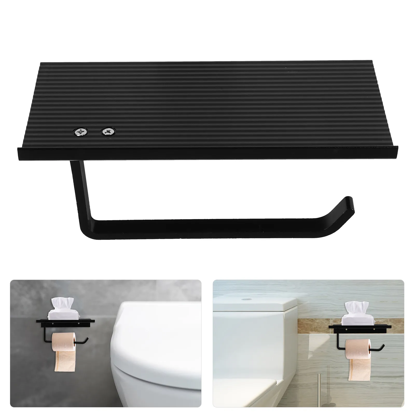 

Premium Thick Space Aluminum Toilet Paper Holder Wall Mounted with Shelf Modern Sleek Bathroom Accessory for Tissue Towel Phone