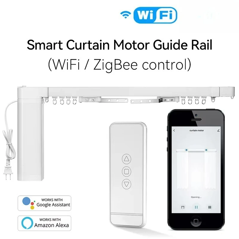 2025 latest WIFI/ZIGBEE for TUYA smart home curtain motor kit, one-way remote , support Google Home and Alexa voice