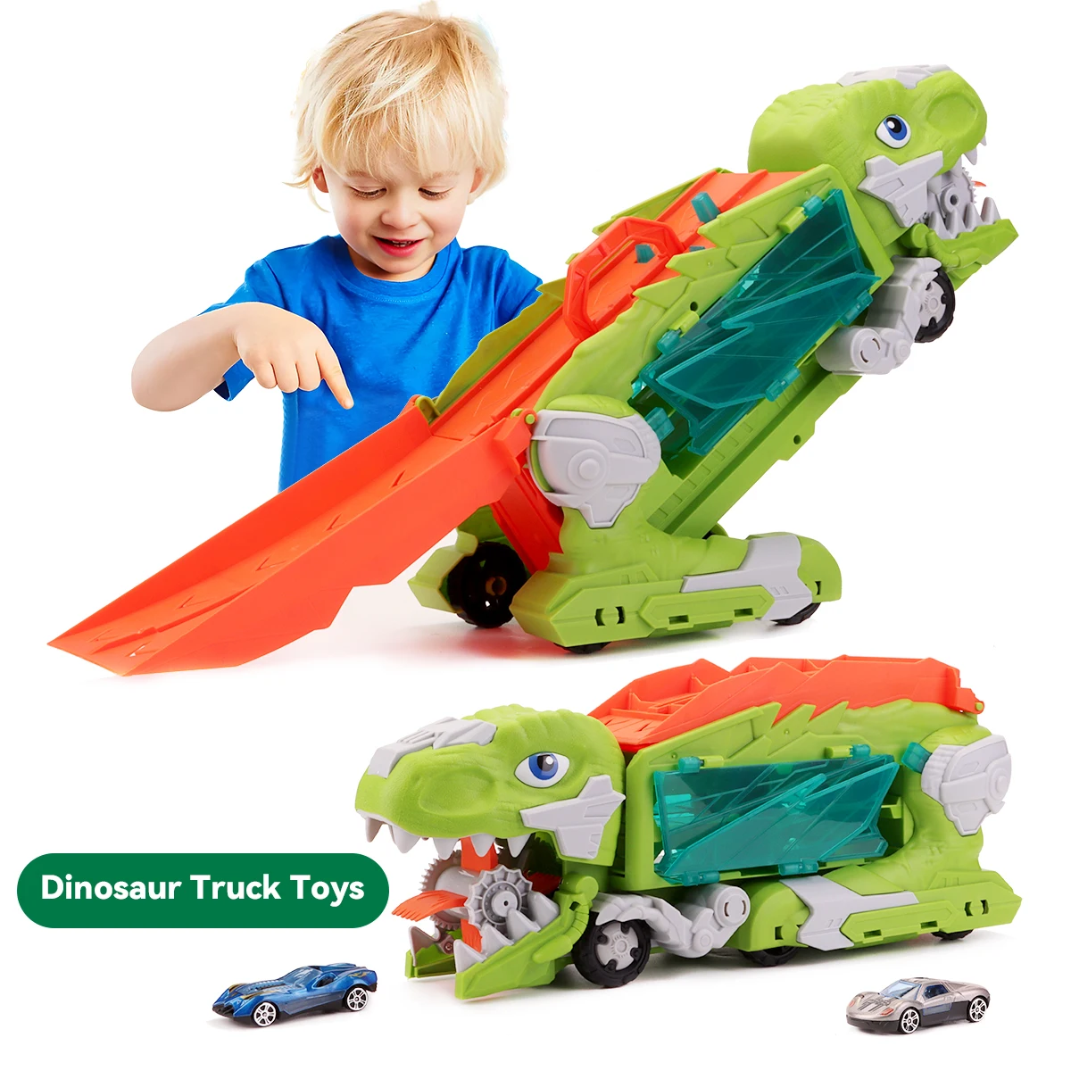 

Dinosaur Truck Toys for Kids, Dinosaur Transporter Truck Toy with Car Models Gift For Boys Girls