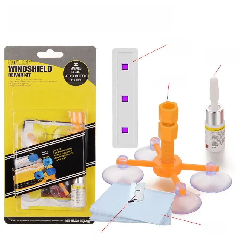 Windshield Repair Kit – DIY Quick-Fix Solution for Cracks & Chips, Includes UV-Curing Resin, Sealing Tools, and Automatic Window
