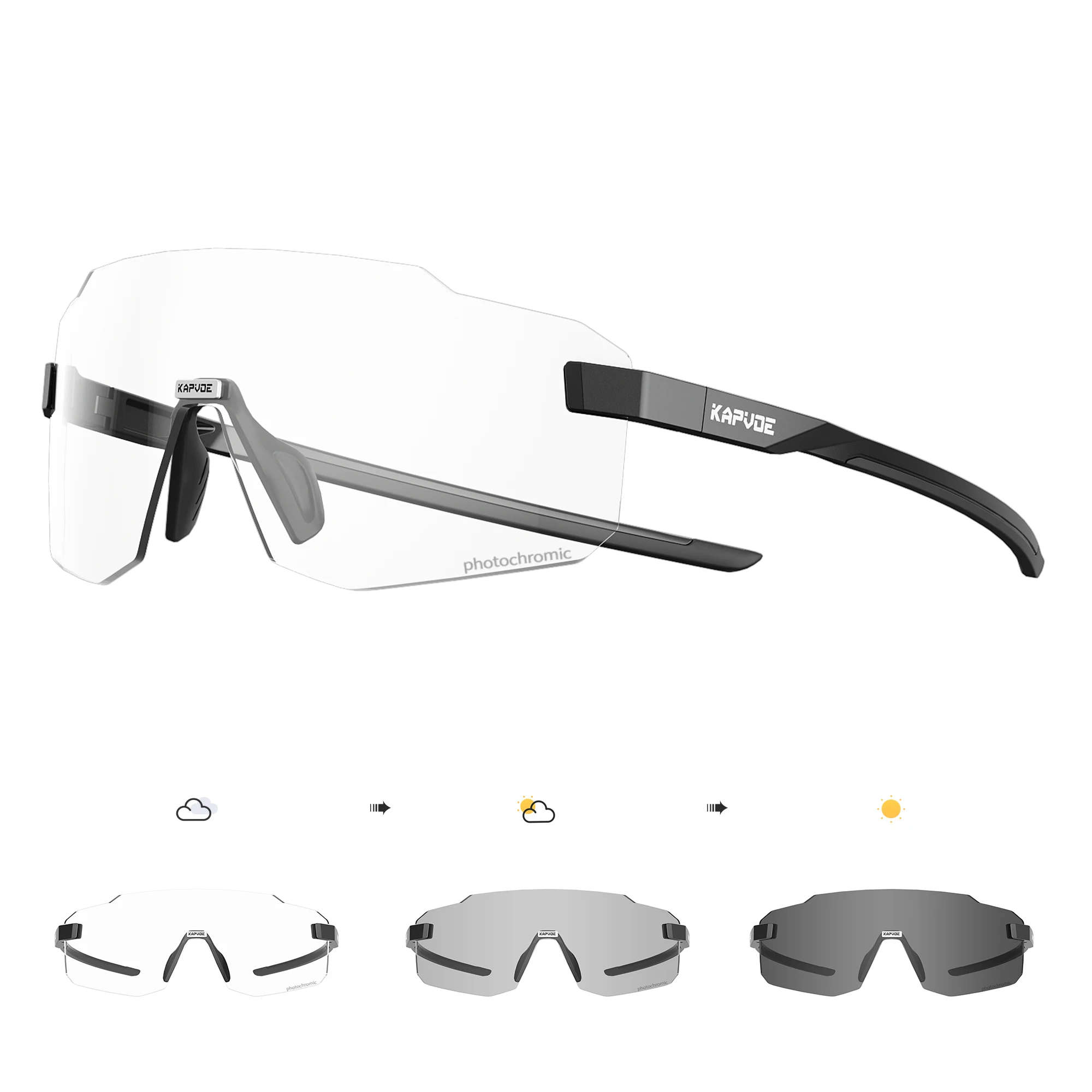 Kapvoe Photochrome Fahrradbrille UV400 Laufsonnenbrille Leichte Fahrrad MTB Fahrradbrille Sport Schutzbrille – Detail 1