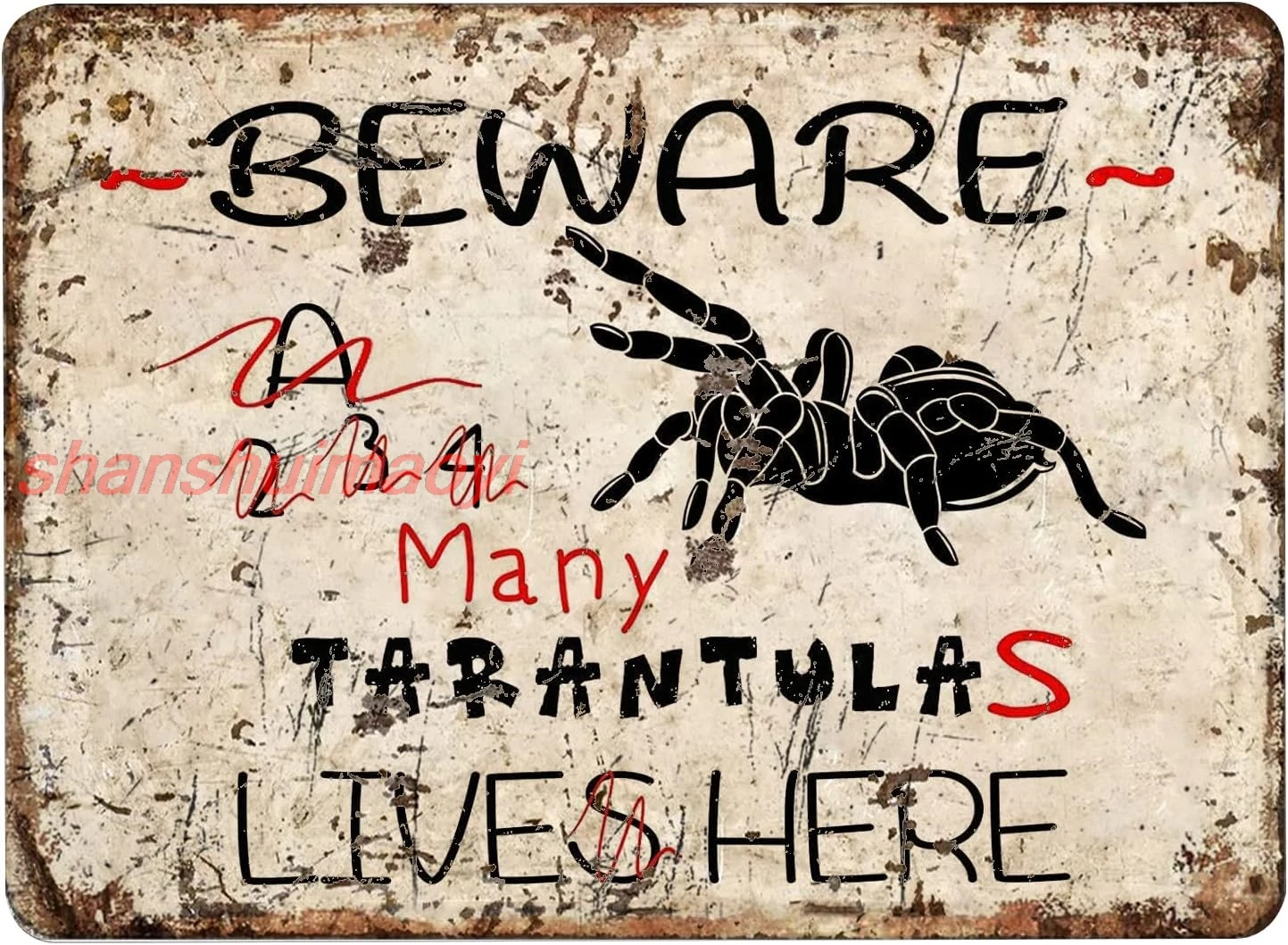 لافتة قصدير معدنية عتيقة مضحكة، ملصق حائط مخصص من القصدير - الرتيلاء احذر - لرجل المرآب الكهف مقهى بار حانة نادي KYH #1