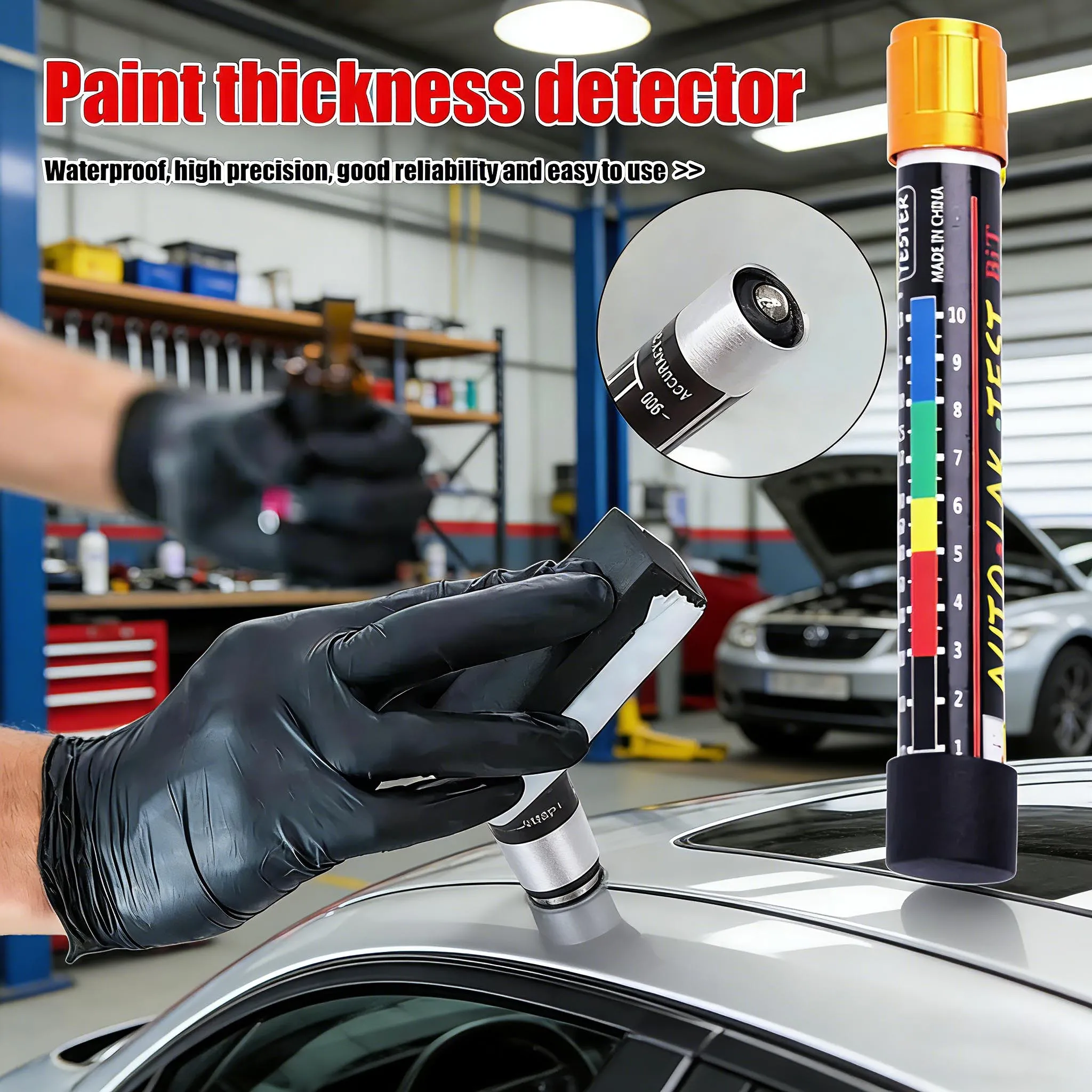 Car Paint Thickness Tester Gauge Meter, Auto Paint Tester with Magnetic Tip Scale for Car Paint Test & Crash Check Inspection