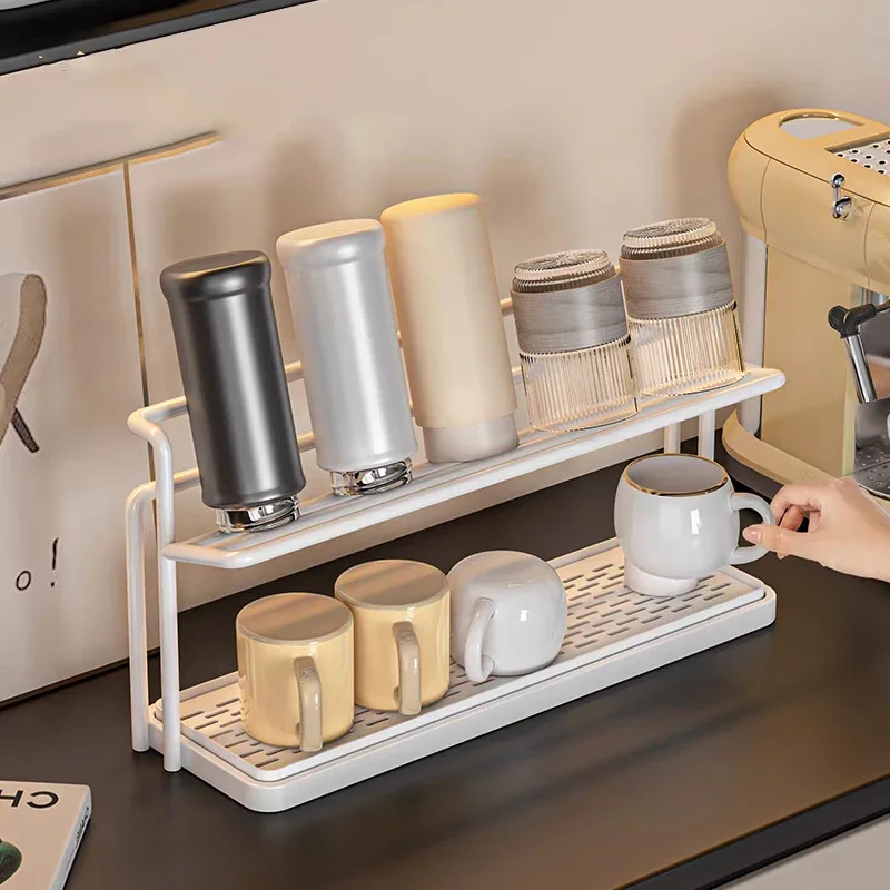 2 Layer Bottle Drying Rack Cups Storage Rack with Drain Tray, Mug Organizer for Kitchen, Coffee Mug Holder for Kitchen Counter - Image 4