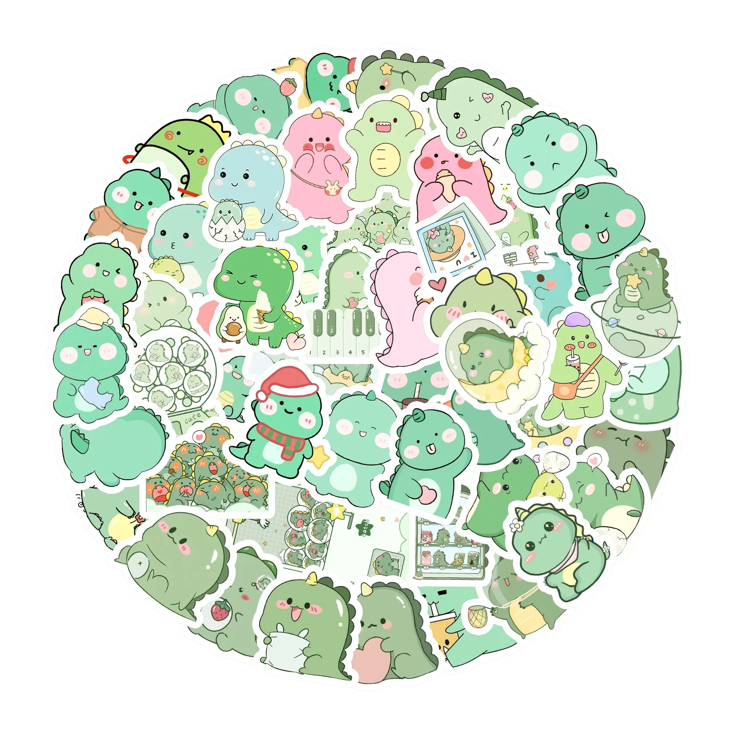 10/30/50PCS New Trend Cute Cartoon Anime Green Dinosaur Graffiti Interior Decoration Aesthetics DIY Book Sticker Toys Wholesale