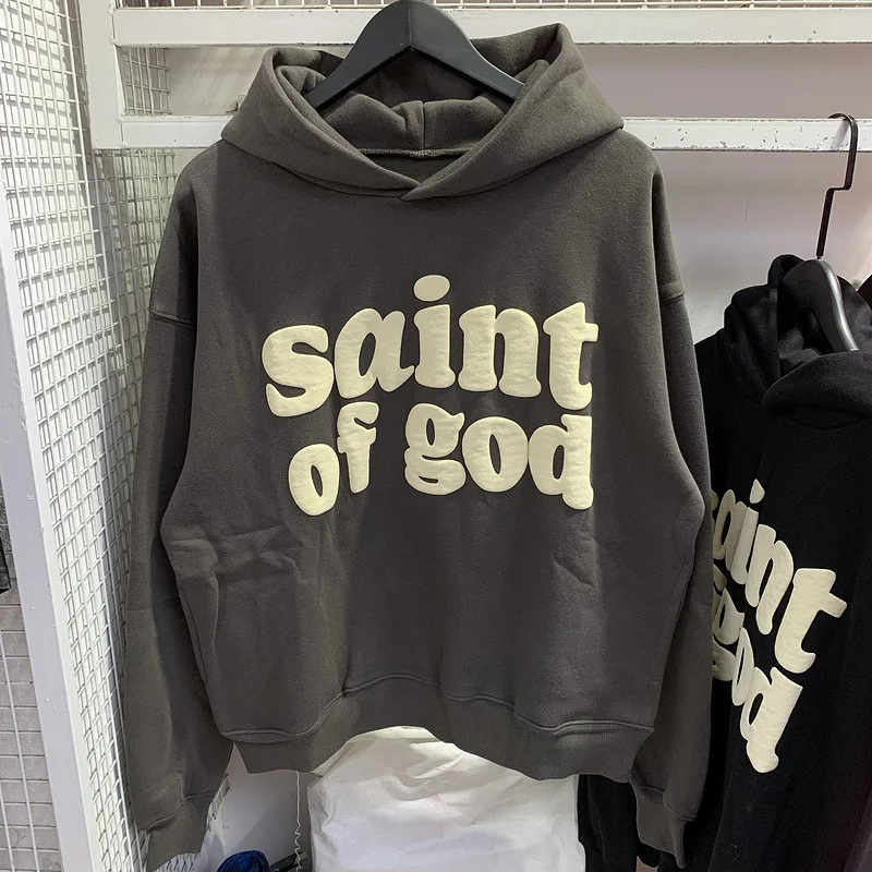 Men's hoodie 100% Pure cotton Saint Of God Hoodie Women Puff Print Sweatshirts Oversize Pullovers Fleece Hooded