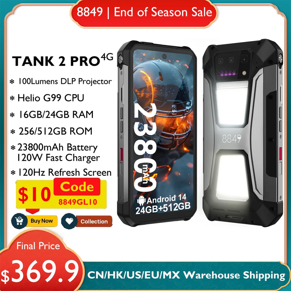 8849 Tank 2 PRO Robuuste smartphone met projector 6,79 "2.4K-scherm 24 GB 512 GB Mobiele telefoon 23800 mAh 120 W Android 14 telefoon