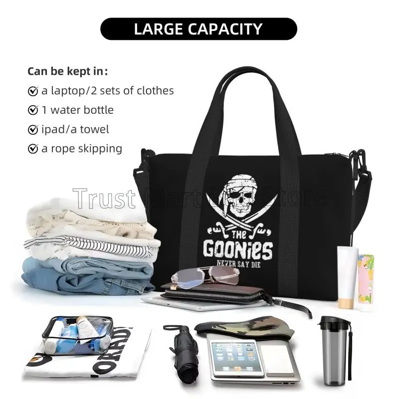 The Goonies Never Say Die Print Travel Duffel Bag Wodoodporne torby weekendowe na noc z paskiem na ramię Składana sportowa torba na siłownię