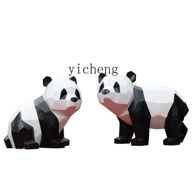 

Fiberglass Painted Panda Sculpture Outdoor Garden Landscape Sales Office Lawn Decoration