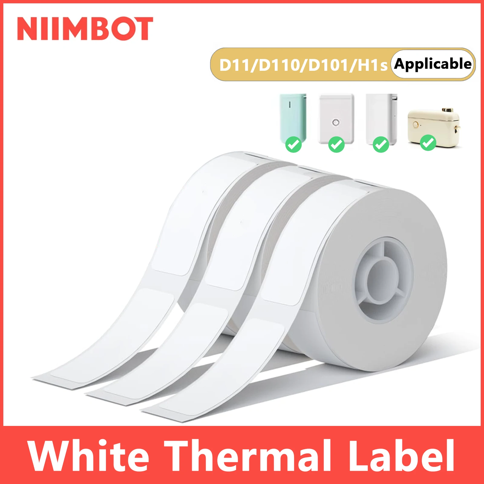 Niimbot 1Roll Thermal Label Waterproof Stickers Adhesive White Paper For D110/D11/H1s Mini Thermal Printer Tags Barcode Printing